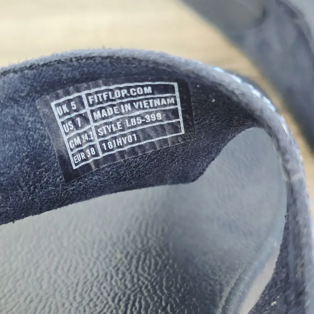 FitFlop Womens 7 Strobe Rhinestone Sandals Shoe Navy Thong Wedge SlipOn Comfort